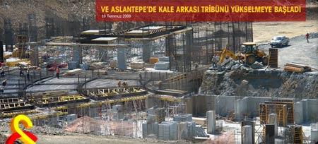 Galatasaray'ın Aslantepe Stadı'nda kale arkası tribünler yükselmeye başladı.