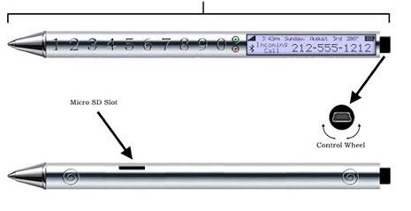 <strong>Kalem Cep Telefonu:</strong> Fotoğrafta da görüldüğü gibi kalemin yanında tuşlar ve ekran görünüyor. Kalemin üstünde kulaklık girişi de mevcut.