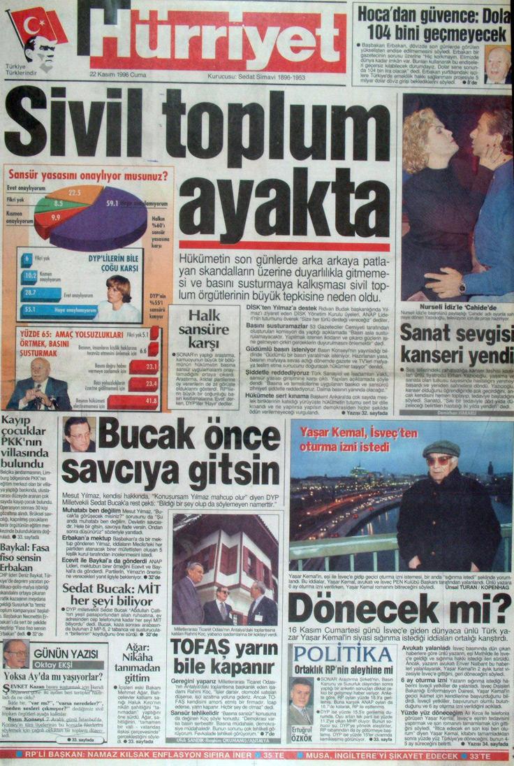 22 Kasım 1996 Hürriyet