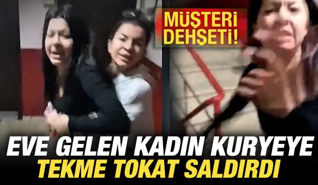 &Ccedil;orlu'da m&uuml;şteri dehşeti! Eve gelen kadın kuryeye tekme tokat saldırdı
