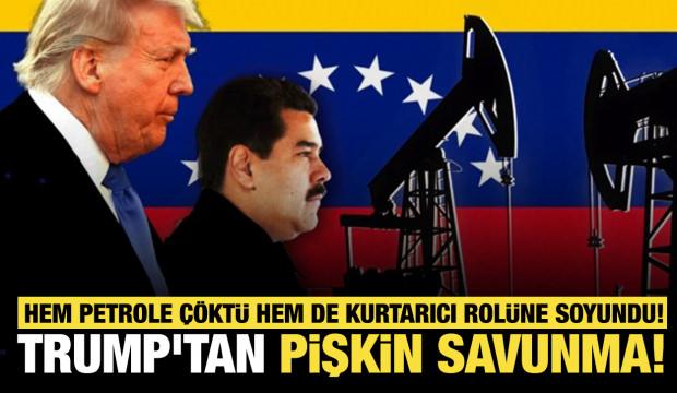  Trump'tan pişkin savunma: Hem petrole &ccedil;&ouml;kt&uuml; hem de kurtarıcı rol&uuml;ne soyundu!