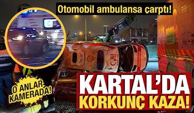 Kartal'da korkun&ccedil; kaza! Ambulans ile cip kafa kafaya &ccedil;arpıştı: O anlar kamerada