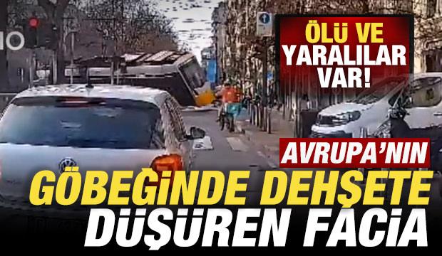 Milano'da tramvay faciası: Bir anda raydan &ccedil;ıkıp kaldırıma daldı