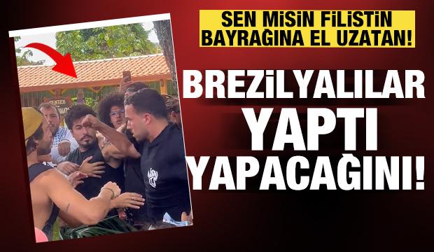 Brezilya'da Filistin bayrağı taşıyan kadına saldıran siyonistlere halk tepki g&ouml;sterdi