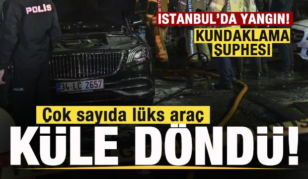 İstanbul'da yangın! &Ccedil;ok sayıda l&uuml;ks ara&ccedil; k&uuml;le d&ouml;nd&uuml;! Kundaklama ş&uuml;phesi