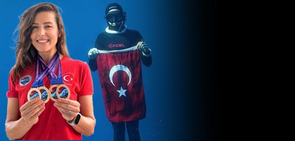 Milli sporcu Birg&uuml;l Erken, T&uuml;rk spor tarihine ge&ccedil;ti! Buzun altında d&uuml;nya rekoru kırdı