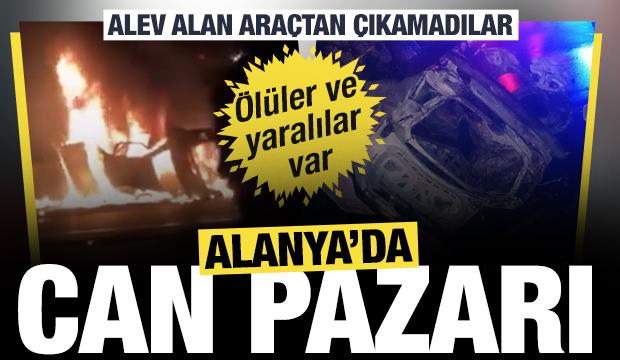 Alanya'da takla atıp alev alan otomobilde facia: 2 &ouml;l&uuml;, 3 ağır yaralı