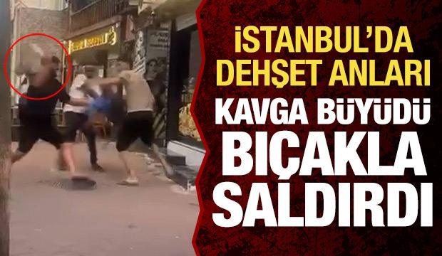 Fatih&rsquo;te yabancı uyruklu kişilerin bı&ccedil;aklı kavgası kamerada
