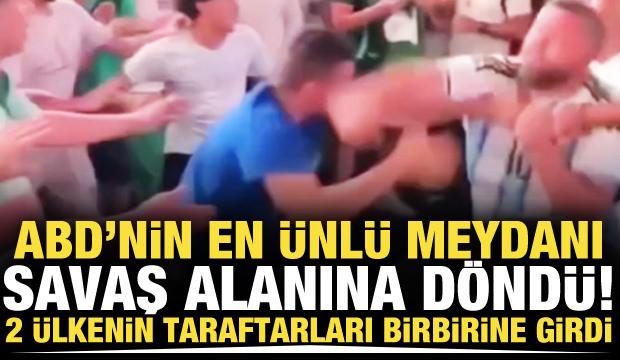 ABD'nin en &uuml;nl&uuml; meydanı savaş alanına d&ouml;nd&uuml;! 2 &uuml;lke taraftarları birbirine girdi