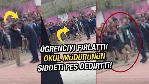 Bu nasıl eğitimci! Okul m&uuml;d&uuml;r&uuml; &ouml;ğrenciyi yakasından tutup yere fırlattı!