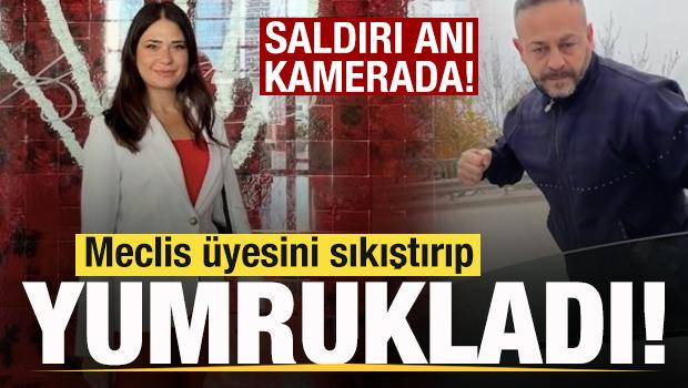 Meclis &uuml;yesini sıkıştırıp, aracı yumrukladı! O anlar kamerada