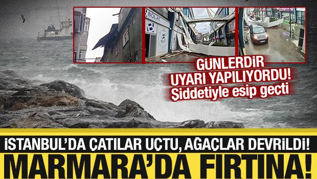 İstanbul'da fırtına kabusu! &Ccedil;atılar u&ccedil;tu, ağa&ccedil;lar kırıldı... 