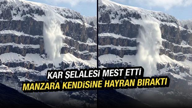 Şırnak'ta dağlardan kopan kar k&uuml;tleleri şelaleye d&ouml;n&uuml;şt&uuml;