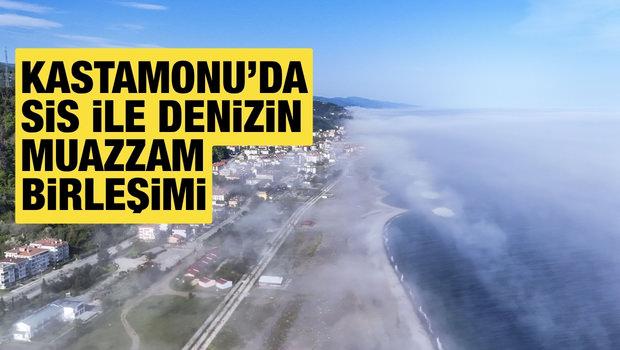 Kastamonu'dan muazzam g&ouml;r&uuml;nt&uuml;: Denizin &uuml;st&uuml;ndeki sis dron ile g&ouml;r&uuml;nt&uuml;lendi