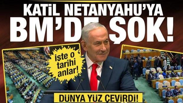 Katil Netanyahu'ya BM'de şok! D&uuml;nya y&uuml;z &ccedil;evirdi: İşte o tarihi anlar