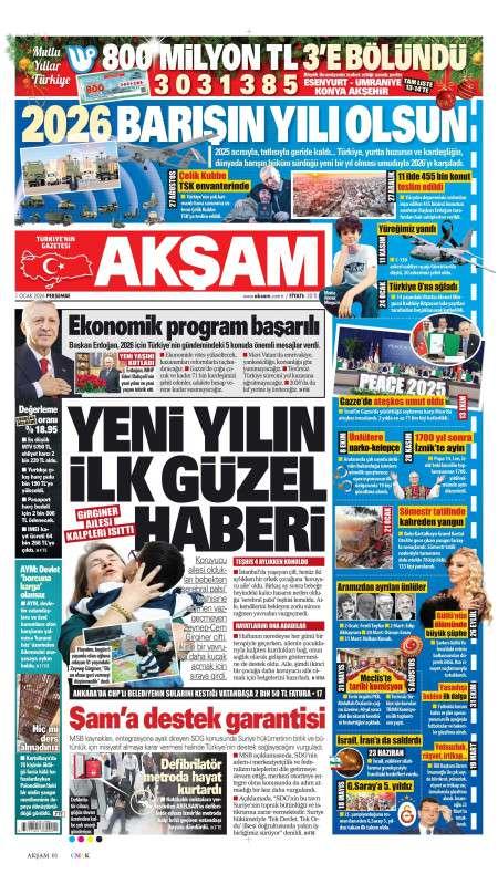 01 Ocak 2026 Akşam Gazetesi Manşetleri