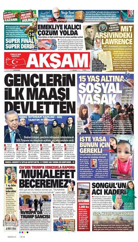 07 Ocak 2026 Akşam Gazetesi Manşetleri