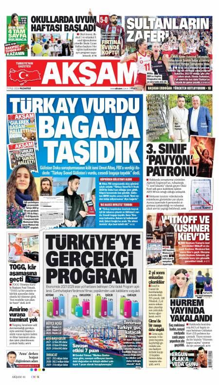 07 Eylül 2026 Akşam Gazetesi Manşetleri