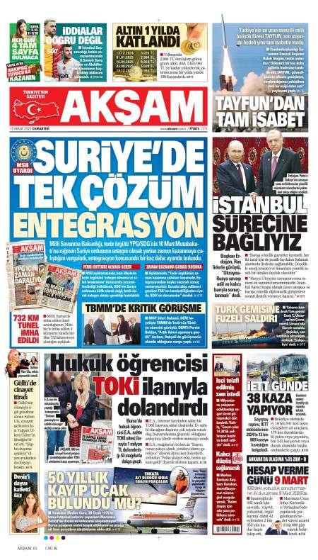 13 Aralık 2025 Akşam Gazetesi Manşetleri
