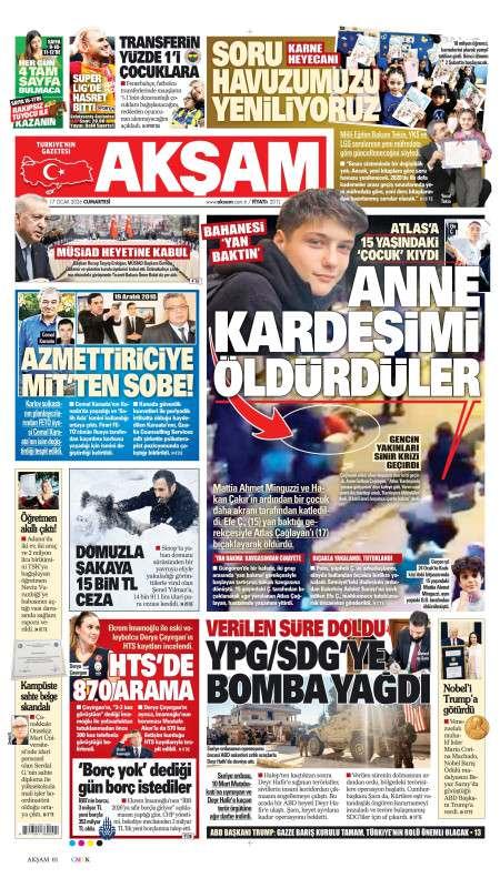 17 Ocak 2026 Akşam Gazetesi Manşetleri