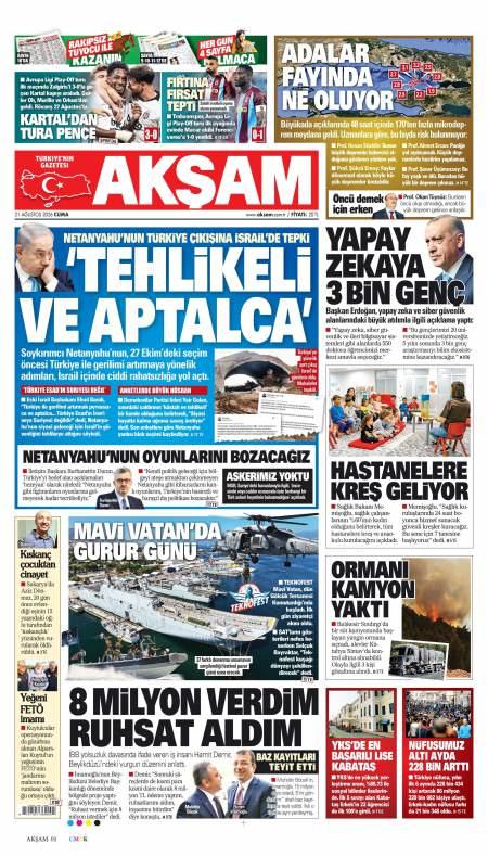 21 Ağustos 2026 Akşam Gazetesi Manşetleri