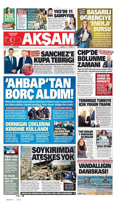 22 Temmuz 2026 Akşam Gazetesi Manşetleri