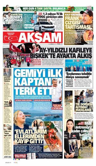 01 Eylül 2026 Akşam Gazetesi Manşetleri