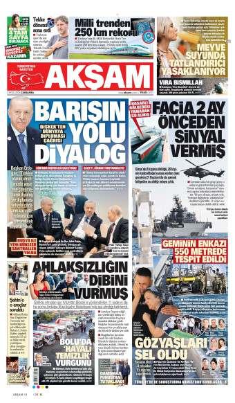 02 Eylül 2026 Akşam Gazetesi Manşetleri