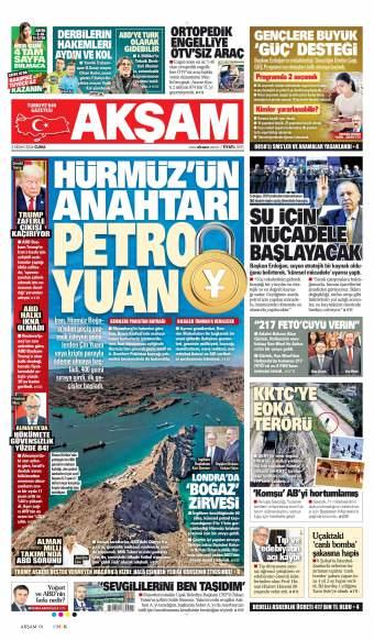 03 Nisan 2026 Akşam Gazetesi Manşetleri