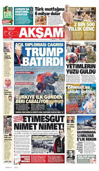 04 Ağustos 2026 Akşam Gazetesi Manşetleri
