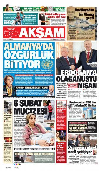 09 Şubat 2026 Akşam Gazetesi Manşetleri