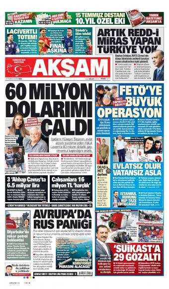 14 Temmuz 2026 Akşam Gazetesi Manşetleri