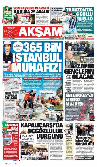 15 Aralık 2025 Akşam Gazetesi Manşetleri