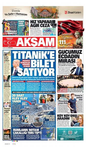 18 Mart 2026 Akşam Gazetesi Manşetleri