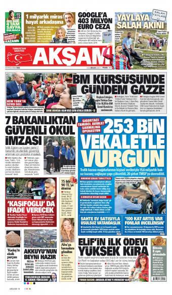 23 Eylül 2026 Akşam Gazetesi Manşetleri