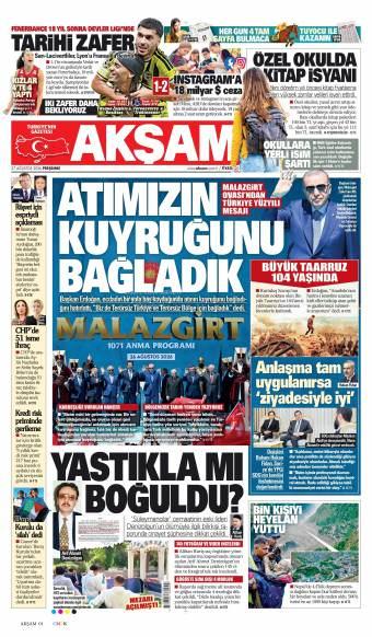 27 Ağustos 2026 Akşam Gazetesi Manşetleri