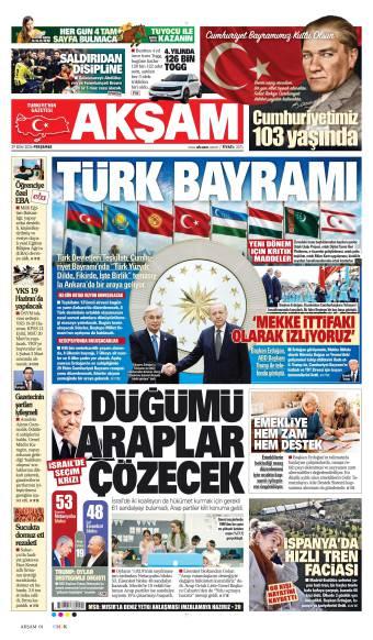 29 Ekim 2026 Akşam Gazetesi Manşetleri