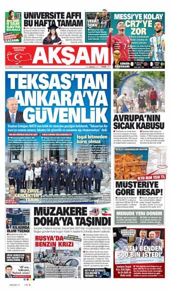 30 Haziran 2026 Akşam Gazetesi Manşetleri