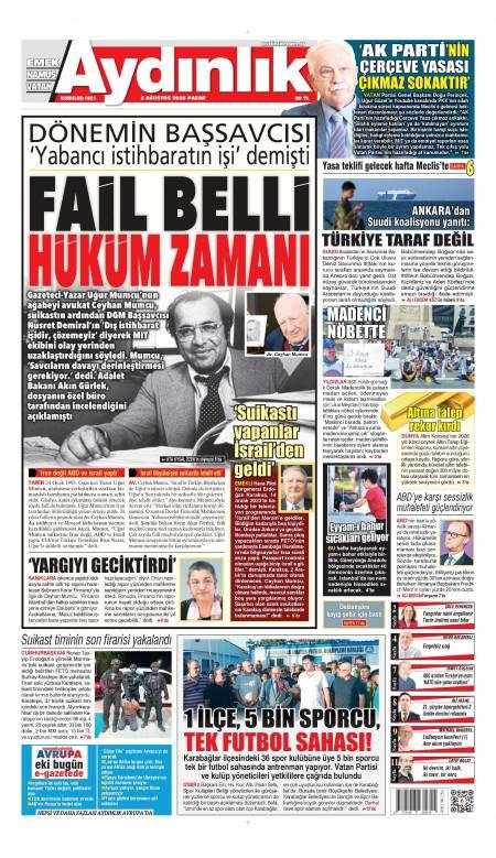 03 Ağustos 2026 Aydınlık Gazetesi Manşetleri