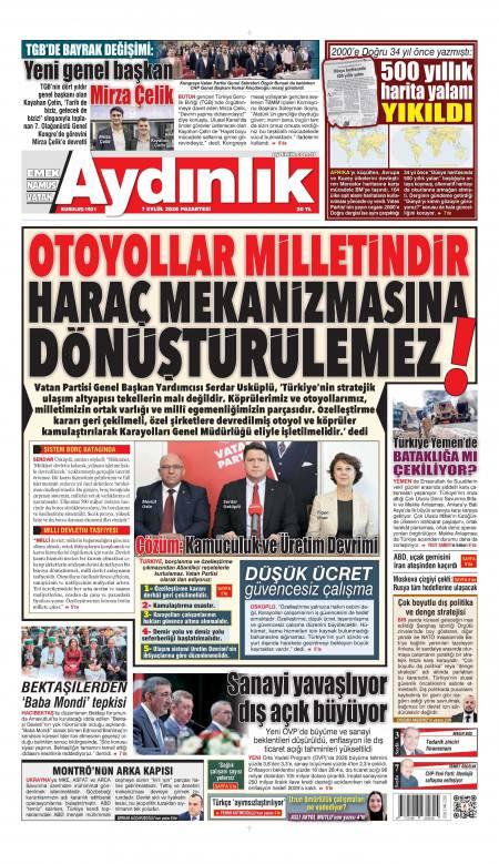 07 Eylül 2026 Aydınlık Gazetesi Manşetleri