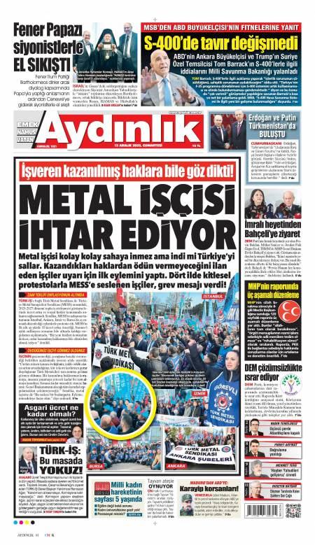 13 Aralık 2025 Aydınlık Gazetesi Manşetleri