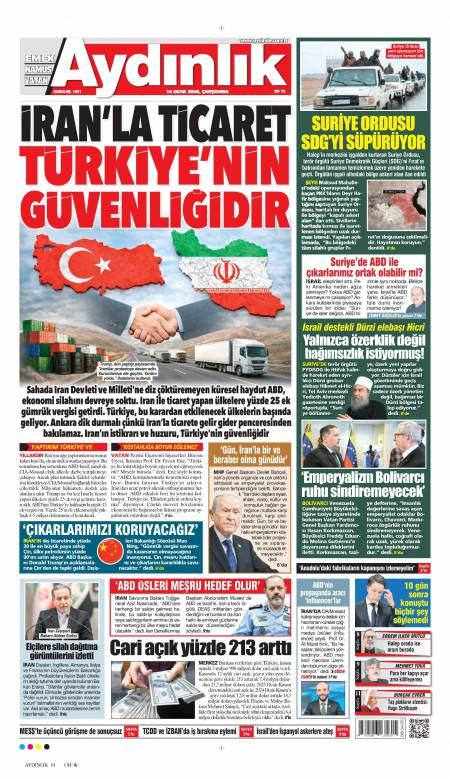 14 Ocak 2026 Aydınlık Gazetesi Manşetleri