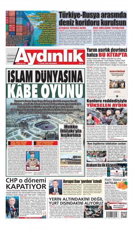 17 Eylül 2026 Aydınlık Gazetesi Manşetleri