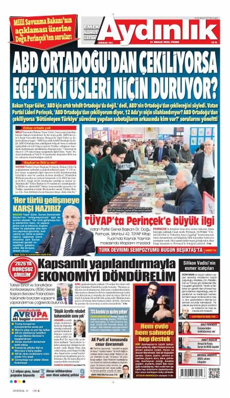 22 Aralık 2025 Aydınlık Gazetesi Manşetleri