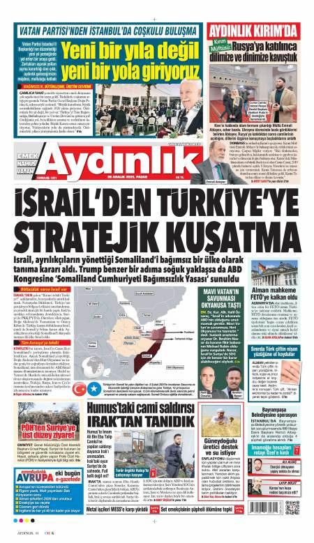28 Aralık 2025 Aydınlık Gazetesi Manşetleri