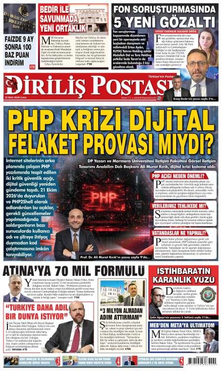 23 Ekim 2026 Diriliş Postası Gazetesi Manşetleri