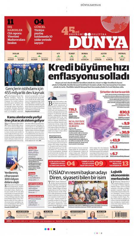 07 Ocak 2026 Dünya Gazetesi Manşetleri