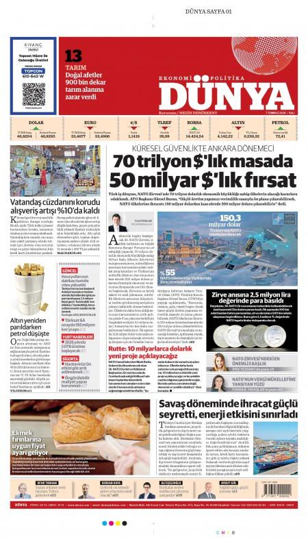07 Temmuz 2026 Dünya Gazetesi Manşetleri