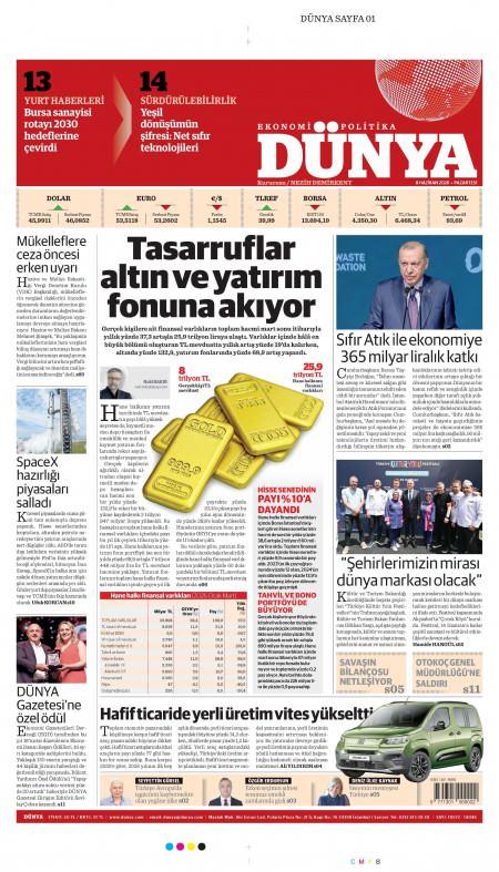 08 Haziran 2026 Dünya Gazetesi Manşetleri