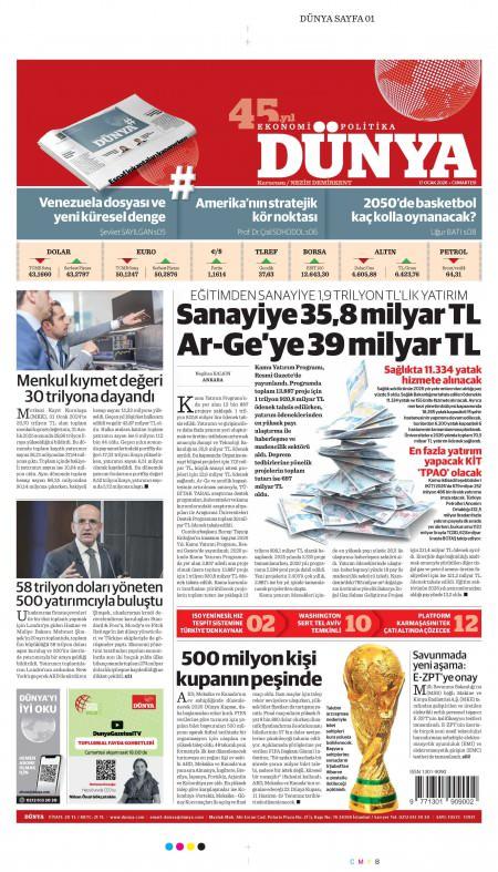 17 Ocak 2026 Dünya Gazetesi Manşetleri